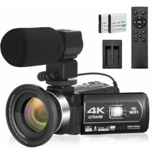 4K Camcorder Ultra HD Video Camera With Microphone Wide Angle Lens