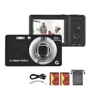 2.7-inch TFT Portable Digital Camera 56MP 4K Ultra HD 20X Zoom Auto Focus Self-Timer Face Detection Anti-shaking with 2pcs Batteries Hand Strap Great Gift for for Kids Teens