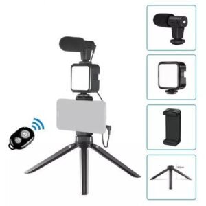 4in1 Vlogging Kit LED Video Light Tripod Phone Holder + Microphone For YouTube/Tiktok/Facebook/Camera