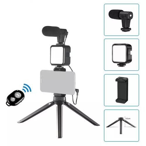 4in1 Vlogging Kit LED Video Light Tripod Phone Holder + Microphone For YouTube/Tiktok/Facebook/Camera
