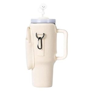 40Oz/1200ML Stainless Steel Vacuum Insulated Tumbler Cups With Lids And Straws Handle Straw Leakproof Flip Coffee Mugs-Beige Carrier Bag_GRAY