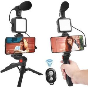 Vlogging Kit LED Video Light Tripod Phone Holder Microphone