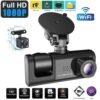 FHD1080P 2Inch Dash Cam Car DVR Night Vision WIFI 3Camera Lens Motion Detection Front Inside Rear Wide Angle Driving Recorder-3 Lens With WiFi_Red_none_64G