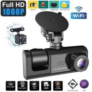 FHD1080P 2Inch Dash Cam Car DVR Night Vision WIFI 3Camera Lens Motion Detection Front Inside Rear Wide Angle Driving Recorder-3 Lens With WiFi_Red_none_64G