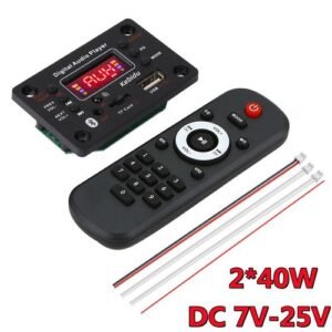 80W Bluetooth 5.0 Car MP3 WMA Decoder Board 2*40W Amplifier USB AUX FM MP3 Player Color Screen with Remote Control