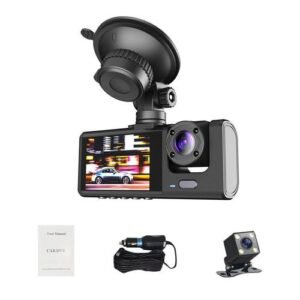 3 Camera Dash Cam 1080P Front and Inside 2 Inch Screen Dashcam Black Box Driver Recorder for Taxi Uber CAR DVR Rear Camera-black
