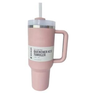 40oz Tumbler with Handle Straw Thermos Bottle Stainless Steel Cup Thermal Mug Keeps Cold and Heat Water Bottle for Stanley Car-Pink_Gold