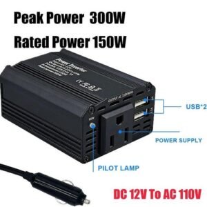 Power Inverter 150W Voltage Converter 12V to 110V Modified Sine Wave Solar Inverter with 2 USB Charging Ports for Phone Laptops