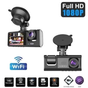 FHD1080P 2Inch Dash Cam Car DVR Night Vision WIFI 3Camera Lens Motion Detection Front Inside Rear Wide Angle Driving Recorder-2 Lens With WiFi_GRAY_none_64G
