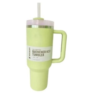 40oz Tumbler with Handle Lid and Straw Stainless Steel Vacuum Insulated Water Bottle Travel Coffee Mug Thermos Cup for Stanley-Green_GRAY