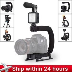 Camera Gimbal Stabilizer With LED Studio Video LightMicrophone For DSLR Vlog Shooting...