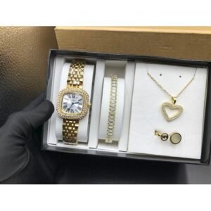 Classy No Rusting Set Of Gold Wristwatch/Bracelet/Necklace and Knuckle Ring
