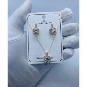 ZIRCONIA ICE GOLD NECKLACE AND EARRING SET