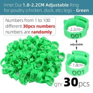 30pcs Numbered Poultry Chicken Leg Band Clip-On Adjustable Buckle Ring For Animal Duck Pigeon Goose Digital Label 6 Colors