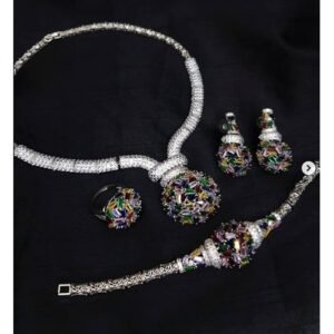 Zirconia Unique Necklace Bangle,& Earrings Wedding And Engagement Jewelry Set
