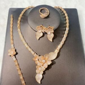 Zirconia Quality Crystal Diamond Gold Set Necklace,Earring ,Bracelet And Ring Set