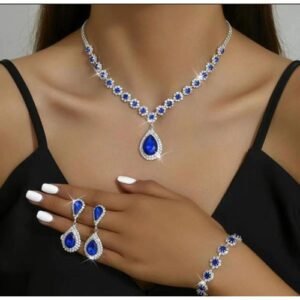 Exotic Collections Super Exotic & Beautiful Women's Silver/Blue Zirconia Jewelry Set (U.S)