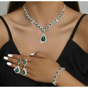 Superior Quality & Original Women's  Silver/Green Zirconia Jewelry Set (U.S.A)