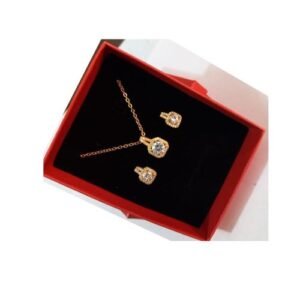 18k Gold Plated Cubic Zirconia Jewelry Set- Gold (Necklace & Earrings)