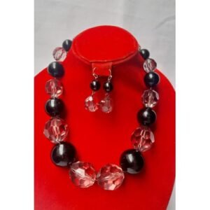 TWO IN ONE BEADED JEWELRY SET, BLACK & CRISTAL WHITE COLOUR