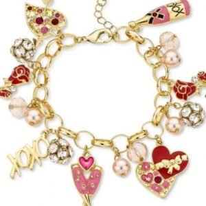 Gold Tone Multi Stone Shapes & Beads Charm Bracelet