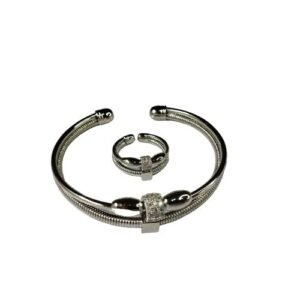 Elegant Silver Adjustable Ring And Bangle Set