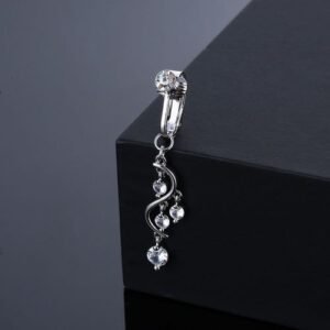 Non-Pierce Sterling Silver Zirconia Belly Button Navel Ring (ss)