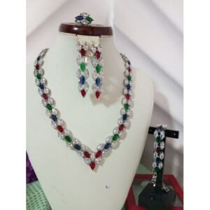 Silver With Colored Stones Bridal Costume Jewelry Set