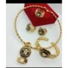 Exquisite Alloy Diamond Black Flower Necklace Earrings Ring Bracelet 4-piece Set