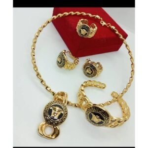 Exquisite Alloy Diamond Black Flower Necklace Earrings Ring Bracelet 4-piece Set