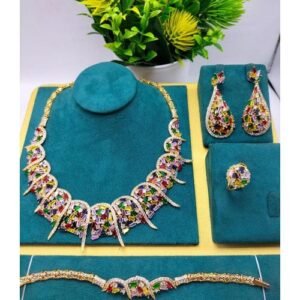 Royal Gold Beautiful/Elegant/Quality Non Fading 4in1 Multi-colored Zirconia Jewelry Set