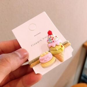 2pcs Lovely Ice Cream Doughnut Kids Cartoon Elastic Hair