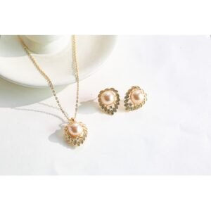 Laurel Leaf Pearl Jewelry Set - White Earrings & Necklace