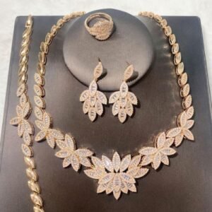 Quality Zirconia Crystal Diamond Gold Set Necklace,Earring ,Bracelet And Ring Set