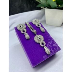 Zirconia Set of Earring, Chain and Pendant - silver