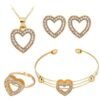 Rhinestone Gold Hear Design Necklace Studs Bracelet