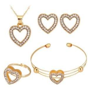 Rhinestone Gold Hear Design Necklace Studs Bracelet