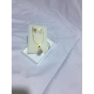 Gold Plated Stone Pendant And Stud Earring Set