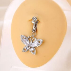 Non Pierce Butterfly Style Zirconia Belly Button Navel Ring (ss)