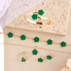 5-in-One Titanium Steel Five-Leaf Clover Jewelry Set - Green