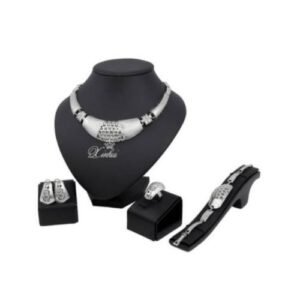 Magnificent Female Necklace Bracelet And Jewelry Set- Silver