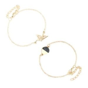 2Pcs/Set Hollow Dove Round Charm Chain Bracelet-Golden