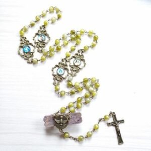 Rosary Necklace Green Meditation Prayer Beads Chain Holy Spirit Dove Medal Crucifix Cross Catholic Jewelry S Icon