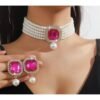 Five Strands Collar Planet Choker Pearl Necklace For Women Girls Wedding Vintage Gift Set Party Jewelry