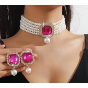 Five Strands Collar Planet Choker Pearl Necklace For Women Girls Wedding Vintage Gift Set Party Jewelry