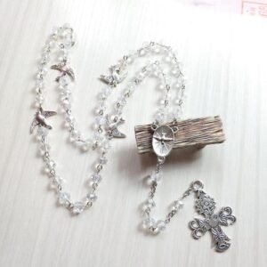 Dove Cross Necklace Transparent Crystal Rosary For Men Women Religous Prayer Jewelry