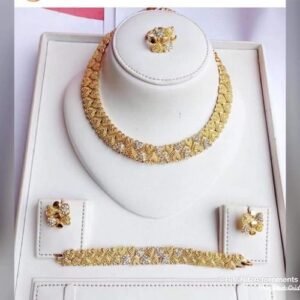 Simple Gold Jewelry Set With Necklace Earring Bangle And Ring