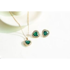 Jewelry Set-Luxury Green Heart Rhinestone Earrings&Necklace