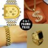 TEMEITE International Best Qulaity Classic Exclusive Multi-Timer Chain Wrist Watch + Rugged Necklace, Ring And Bracelet