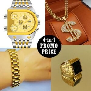 TEMEITE International Best Qulaity Classic Exclusive Multi-Timer Chain Wrist Watch + Rugged Necklace, Ring And Bracelet